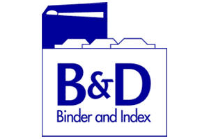 A blue and white logo of the binder and index.